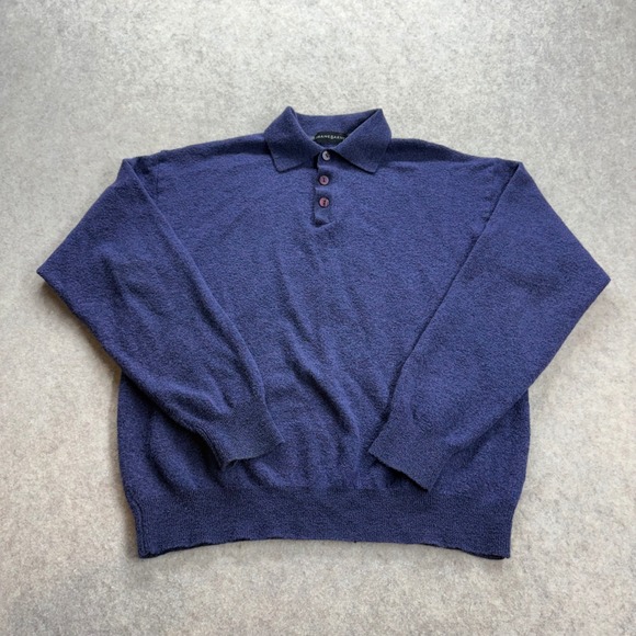Jhane Barnes Other - Vintage Men's Purple Wool Blend Boucle Knit Long Sleeve Polo Sweater Size Medium